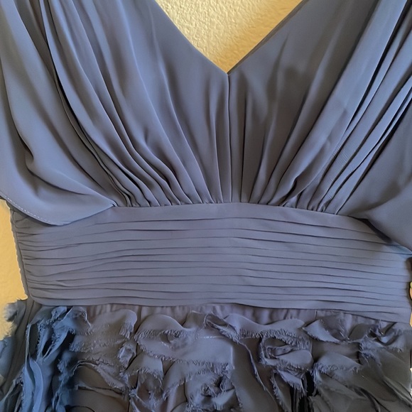 🩷JS Collections, blueish periwinkle flutter sleeves embellished ribbon dress 0 - Picture 6 of 11